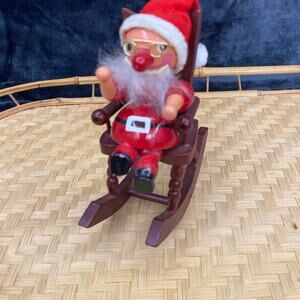 Vintage Santa Figure In Rocking Chair Wooden Christmas Decor German